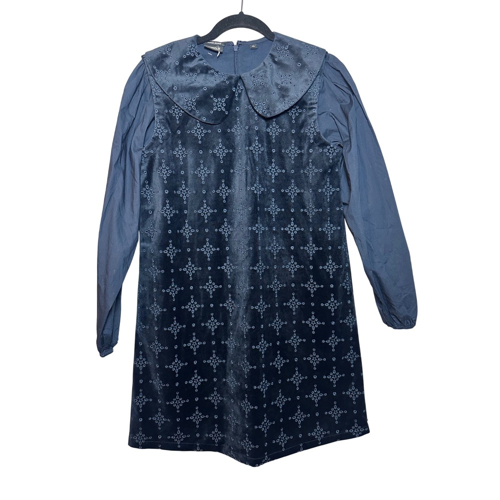 Scotch Soda Amsterdam Kids Girls Velvet Embroidered Peter Pan Collar Dress SZ 14